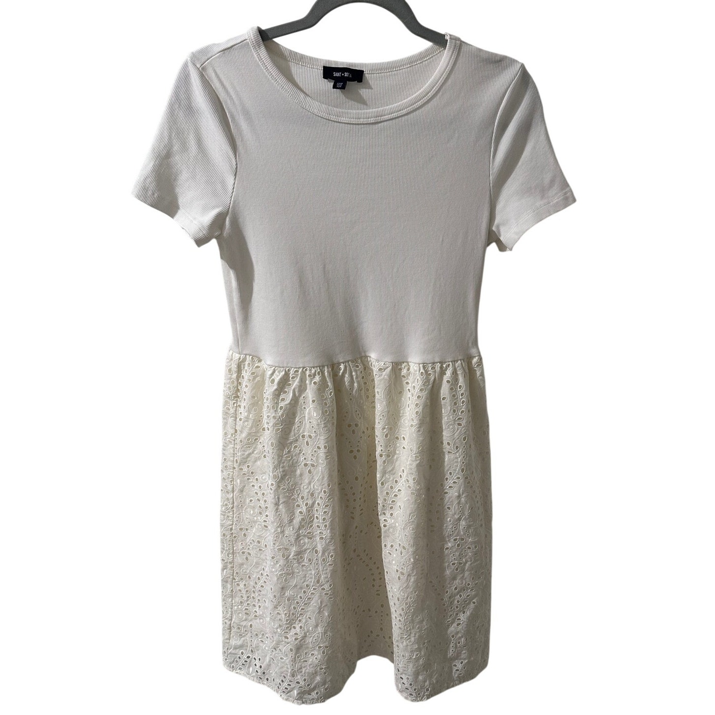 Saint + Sophia Organic Cotton Fit & Flare Mixed Media Eyelet Dress, Size 8 — image 2 of 8